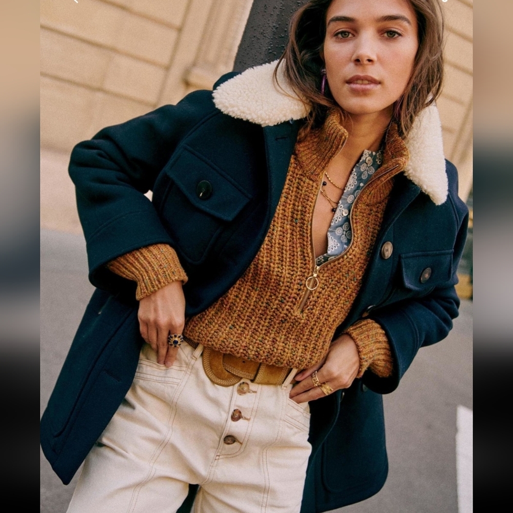 Sezane Eddy Wool Navy Coat